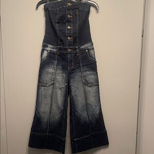 Baby Phat Dark Wash Strapless Wide-Leg Jeans Overalls